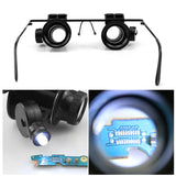 Professional 20X Magnifier Double Eye Glasses Type Watch Repair Jeweler Inspect Tool Magnifier with Two Adjustable LED Lights