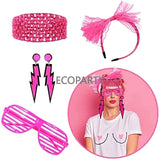 Women's 80s Retro Party Dress Accessory Set - Fishnet Gloves, Leg Warmers, Tutu Skirts (19pcs)