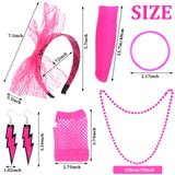Retro Women's 80s Fancy Dress Accessories Set - Tutu Skirt, Neon Fishnet Gloves, Beaded Jewelry
