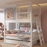Pink Princess Storage Bunk Bed for Girls with Charming Guardrail