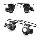 Professional 20X Magnifier Double Eye Glasses Type Watch Repair Jeweler Inspect Tool Magnifier with Two Adjustable LED Lights
