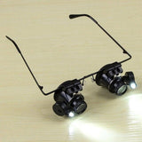 Professional 20X Magnifier Double Eye Glasses Type Watch Repair Jeweler Inspect Tool Magnifier with Two Adjustable LED Lights