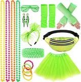 Women's 80s Retro Party Dress Accessory Set - Fishnet Gloves, Leg Warmers, Tutu Skirts (19pcs)