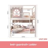 Pink Princess Storage Bunk Bed for Girls with Charming Guardrail