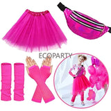Women's 80s Retro Party Dress Accessory Set - Fishnet Gloves, Leg Warmers, Tutu Skirts (19pcs)