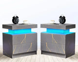 LED Bedside Table with Drawers – Set of 2 Nightstands