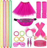 Women's 80s Retro Party Dress Accessory Set - Fishnet Gloves, Leg Warmers, Tutu Skirts (19pcs)