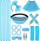 Women's 80s Retro Party Dress Accessory Set - Fishnet Gloves, Leg Warmers, Tutu Skirts (19pcs)