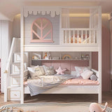 Pink Princess Storage Bunk Bed for Girls with Charming Guardrail