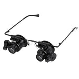Professional 20X Magnifier Double Eye Glasses Type Watch Repair Jeweler Inspect Tool Magnifier with Two Adjustable LED Lights