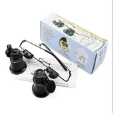 Professional 20X Magnifier Double Eye Glasses Type Watch Repair Jeweler Inspect Tool Magnifier with Two Adjustable LED Lights