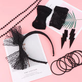 Retro Women's 80s Fancy Dress Accessories Set - Tutu Skirt, Neon Fishnet Gloves, Beaded Jewelry