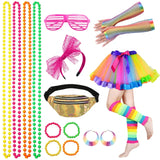 Women's 80s Retro Party Dress Accessory Set - Fishnet Gloves, Leg Warmers, Tutu Skirts (19pcs)
