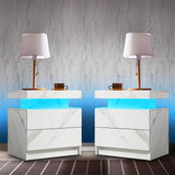 LED Bedside Table with Drawers – Set of 2 Nightstands