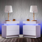 LED Bedside Table with Drawers – Set of 2 Nightstands
