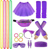 Women's 80s Retro Party Dress Accessory Set - Fishnet Gloves, Leg Warmers, Tutu Skirts (19pcs)