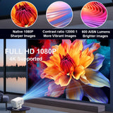 4K Portable Android Projector – 1080P HD, Auto Focus, Home & Outdoor Cinema