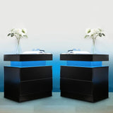 LED Bedside Table with Drawers – Set of 2 Nightstands