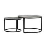 Oikiture Set of 2 Coffee Table Round Marble Nesting Side End Table Furniture