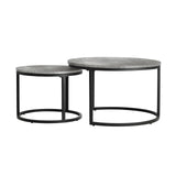 Oikiture Set of 2 Coffee Table Round Marble Nesting Side End Table Furniture