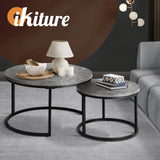 Oikiture Set of 2 Coffee Table Round Marble Nesting Side End Table Furniture