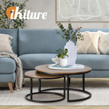 Oikiture Set of 2 Coffee Table Round Marble Nesting Side End Table Furniture