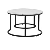 Oikiture Set of 2 Coffee Table Round Marble Nesting Side End Table Furniture