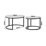 Oikiture Set of 2 Coffee Table Round Marble Nesting Side End Table Furniture