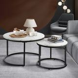 Oikiture Set of 2 Coffee Table Round Marble Nesting Side End Table Furniture