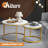 Oikiture Set of 2 Coffee Table Round Marble Nesting Side End Table Furniture