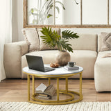 Oikiture Set of 2 Coffee Table Round Marble Nesting Side End Table Furniture