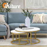 Oikiture Set of 2 Coffee Table Round Marble Nesting Side End Table Furniture