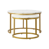 Oikiture Set of 2 Coffee Table Round Marble Nesting Side End Table Furniture