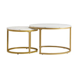 Oikiture Set of 2 Coffee Table Round Marble Nesting Side End Table Furniture