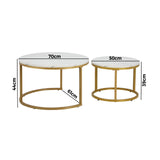 Oikiture Set of 2 Coffee Table Round Marble Nesting Side End Table Furniture