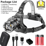1000000LM LED Headlamp Sensor XHP90.2 Headlight with Built-in Battery Flashlight USB Rechargeable Head Lamp Torch Jack's Clearance