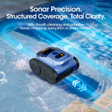 Seauto Cordless Robotic Pool Vacuum with Track Drive & Sonar Navigation, 180W Brushless Motor, Wall Climbing, 150-Min Runtime.