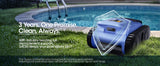 Seauto Cordless Robotic Pool Vacuum with Track Drive & Sonar Navigation, 180W Brushless Motor, Wall Climbing, 150-Min Runtime.