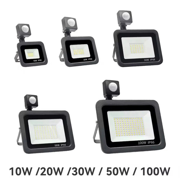 LED Floodlight PIR Motion Sensor Outdoor Spotlight 10–100W IP66 Waterproof Garden Street Light