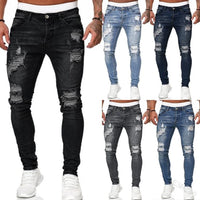 Street Style Ripped Vintage Wash Skinny Jeans for Men - Slim Fit Denim Trousers Jack's Clearance