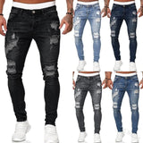 Street Style Ripped Vintage Wash Skinny Jeans for Men - Slim Fit Denim Trousers Jack's Clearance