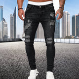 Street Style Ripped Vintage Wash Skinny Jeans for Men - Slim Fit Denim Trousers Jack's Clearance