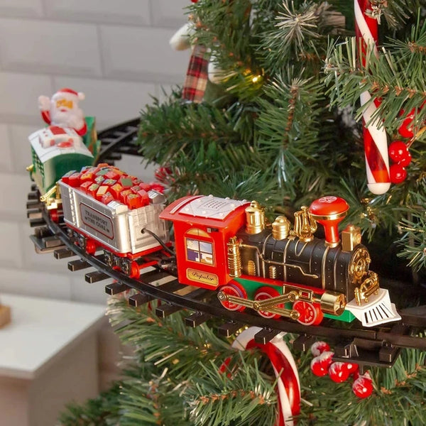 Electric Christmas Tree Train Set Attaches To Your Tree Realistic Sounds & Lights Christmas Gift Toy Battery Operated