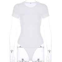 Casual Basic Black White Bodysuit Women Summer Short Sleeve Woman Body Top Cotton Bodycon Jumpsuit Romper Ladies 2023