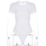 Casual Basic Black White Bodysuit Women Summer Short Sleeve Woman Body Top Cotton Bodycon Jumpsuit Romper Ladies 2023