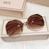 Luxury Round Gradient Sunglasses Women Metal Curved Temples Eyewear Ocean Rimless Fashion Sun Glasses Ladies UV400