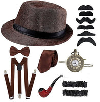 1920s Mens Gatsby Gangster Accessories Set Panama Hat Suspender Bow Tie 20s Great Gatsby Accessories