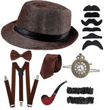 1920s Mens Gatsby Gangster Accessories Set Panama Hat Suspender Bow Tie 20s Great Gatsby Accessories