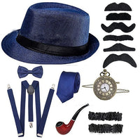 1920s Mens Gatsby Gangster Accessories Set Panama Hat Suspender Bow Tie 20s Great Gatsby Accessories