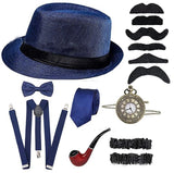 1920s Mens Gatsby Gangster Accessories Set Panama Hat Suspender Bow Tie 20s Great Gatsby Accessories